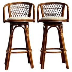 Vintage Coastal Bent Rattan Bar Stools