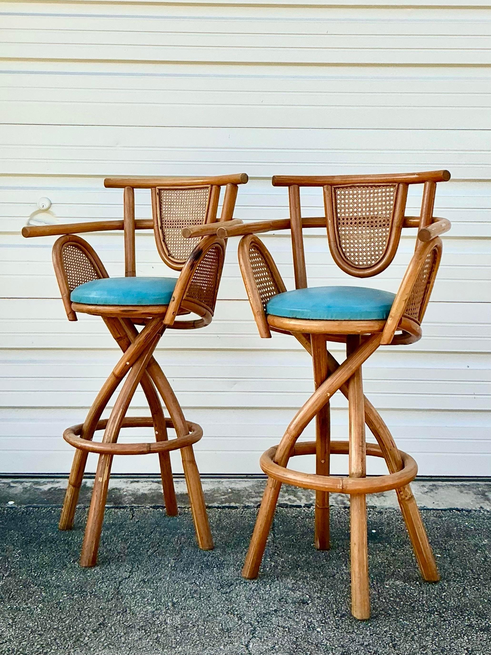 Filippino Sgabelli da bar in rattan piegato Vintage By - Set di 2 in vendita