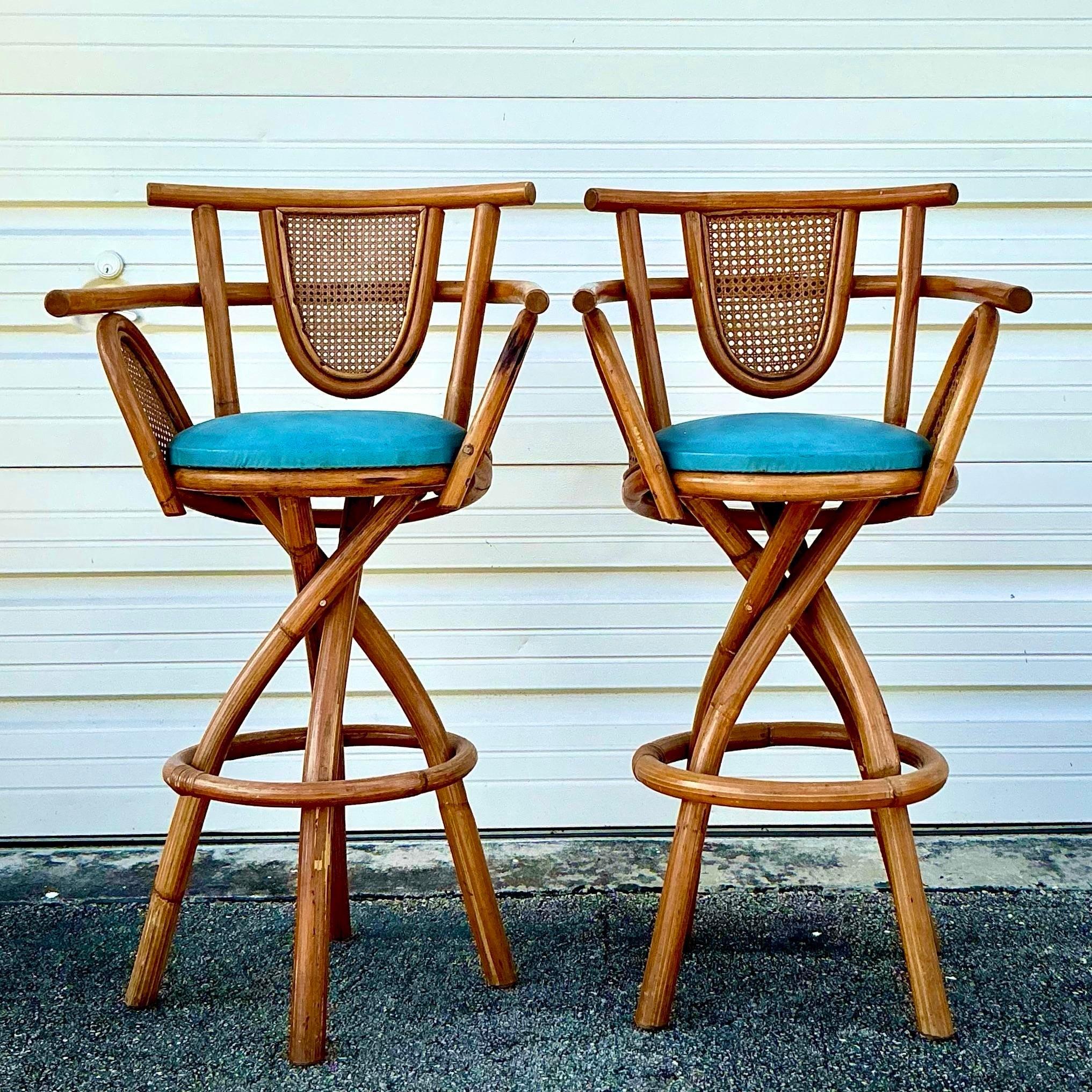 Tappezzeria Sgabelli da bar in rattan piegato Vintage By - Set di 2 in vendita