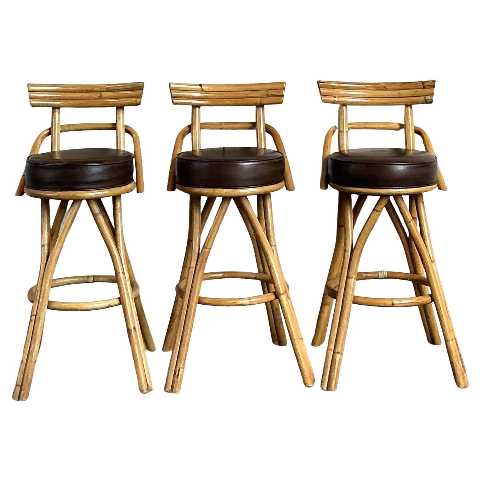 Tabourets de bar en rotin courbé vintage et côtier - Lot de trois