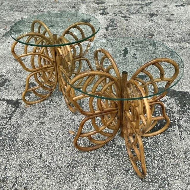 Add a touch of seaside charm to your home with our butterfly side tables. These unique pieces feature an elegant butterfly design crafted from beautifully bent rattan, capturing the essence of coastal living. Perfect for adding both style and