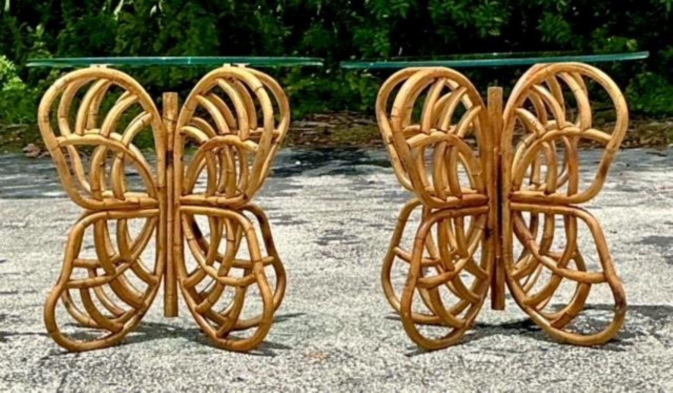 Vintage Coastal Bent Rattan Butterfly Side Tables - a Pair 1