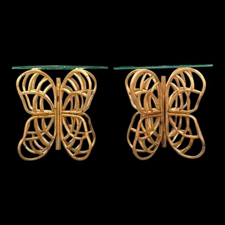Vintage Coastal Bent Rattan Butterfly Side Tables - a Pair 2