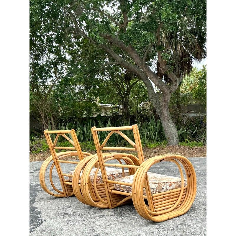 Sedie da salotto a cerchio in rattan curvato Vintage By - Una coppia in vendita 4