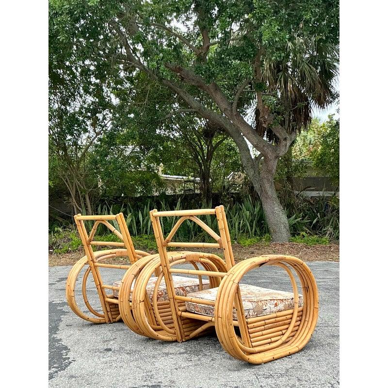 Tappezzeria Sedie da salotto a cerchio in rattan curvato Vintage By - Una coppia in vendita