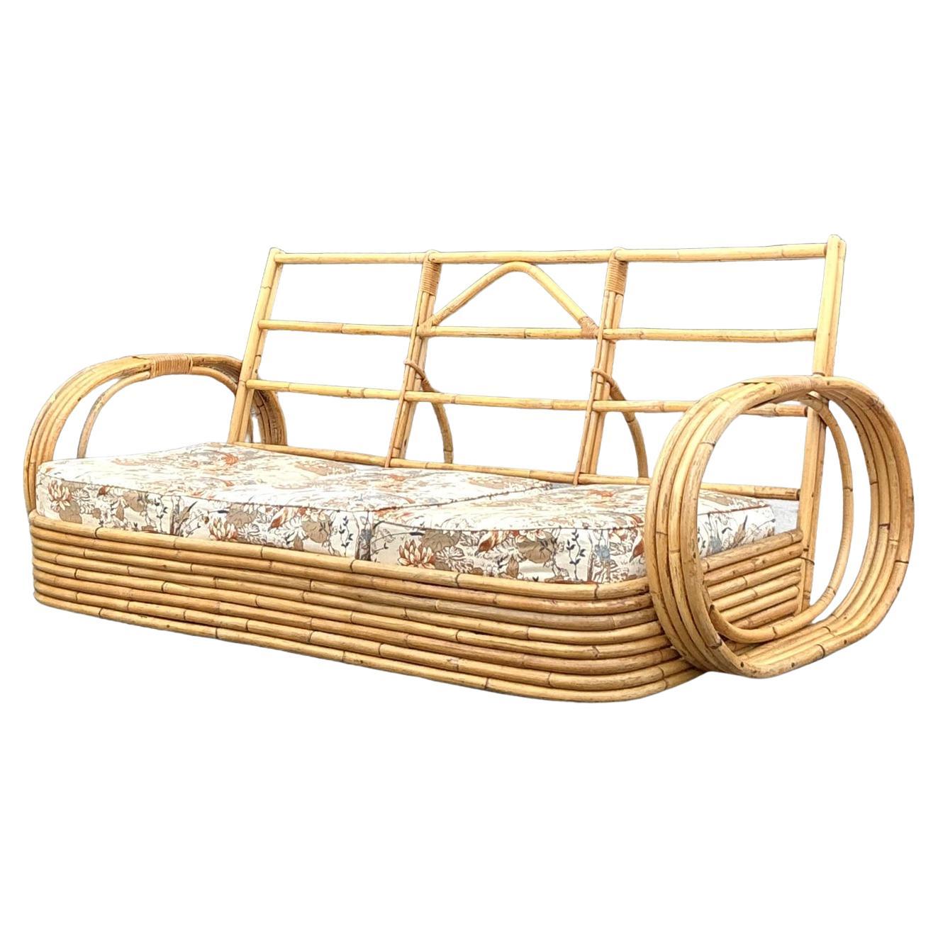 Vintage Coastal Bent Rattan Circle Sofa