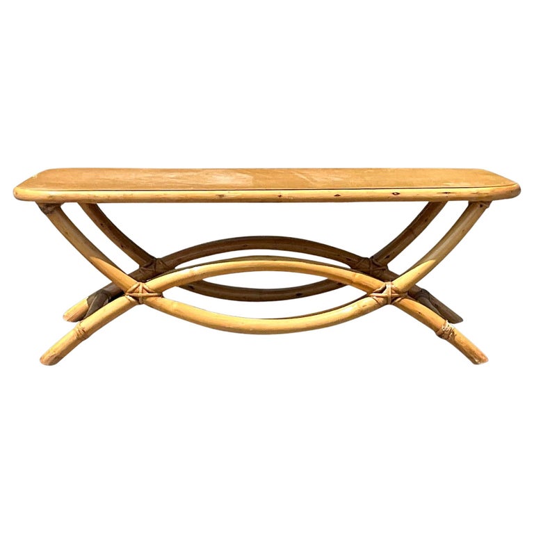 Vintage Coastal Bent Rattan Coffee Table For Sale at 1stDibs