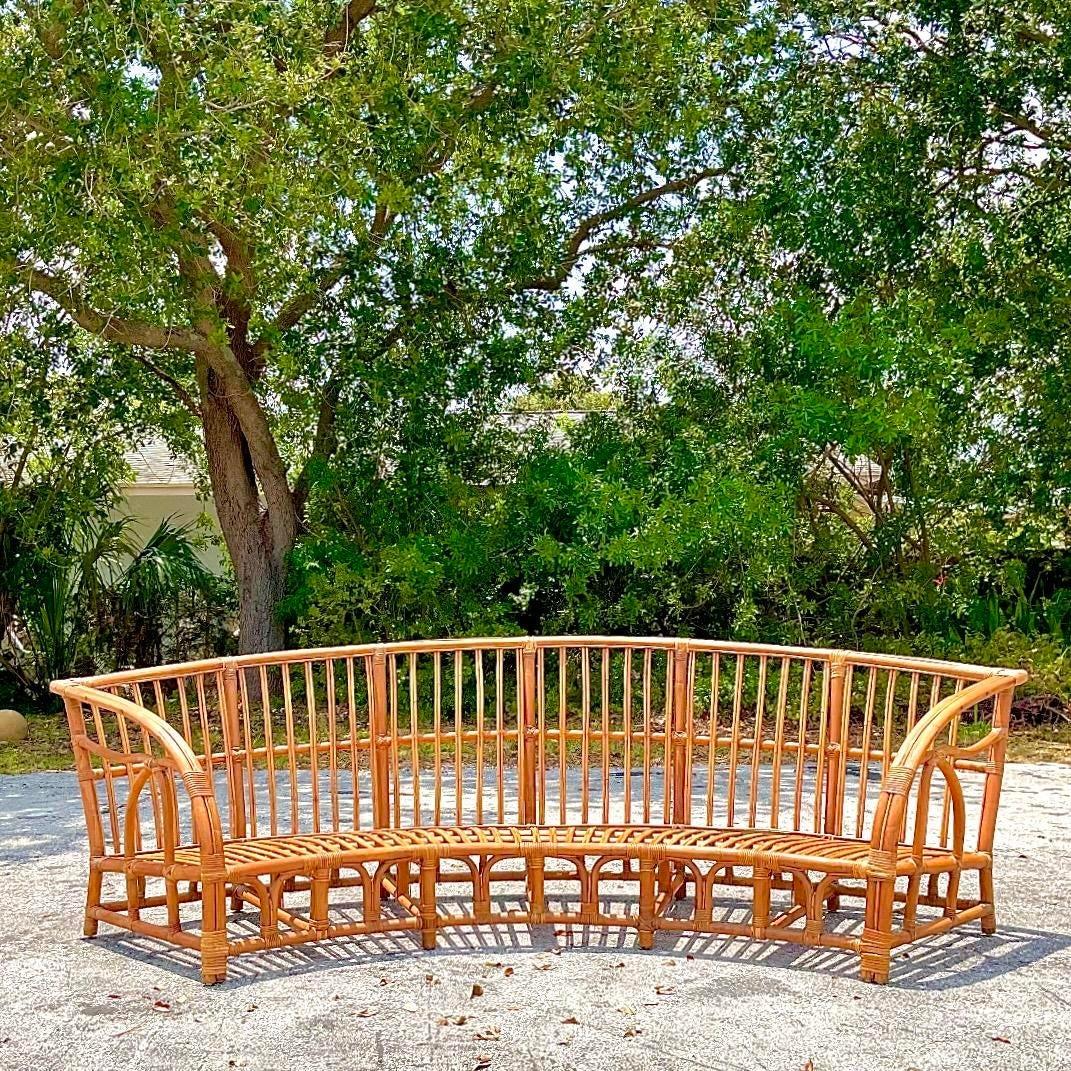 Philippine Vintage Coastal Bent Rattan Curved Sofa For Sale