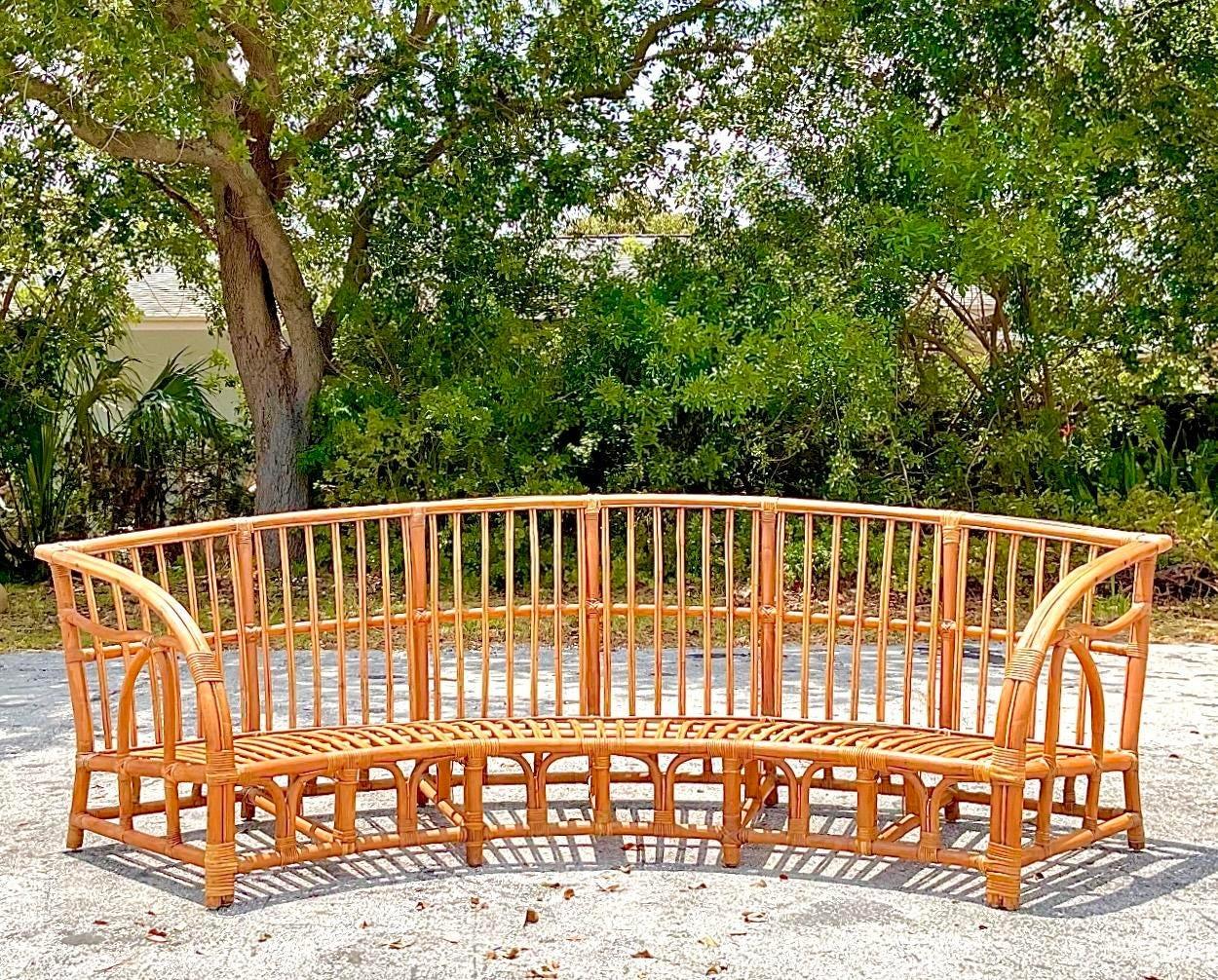 Vintage Coastal Bent Rattan Curved Sofa 1