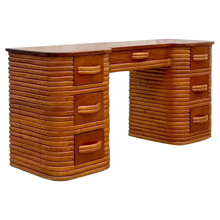 Vintage Coastal Bent Rattan Desk After Paul Frankl at 1stDibs