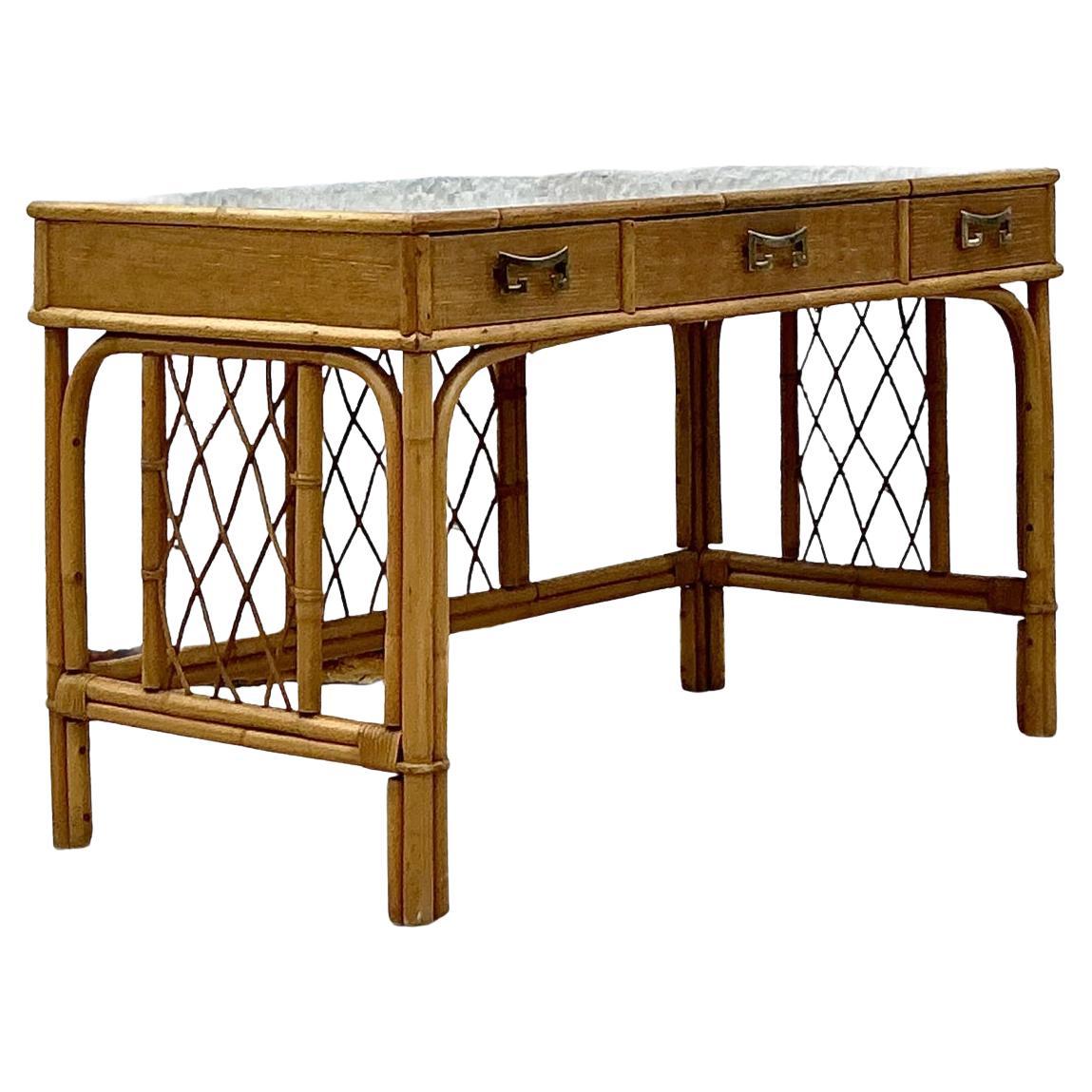 Vintage Coastal Bent Rattan Desk