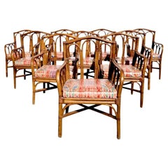 Used Coastal Bent Rattan Dining Chairs, Set of 10