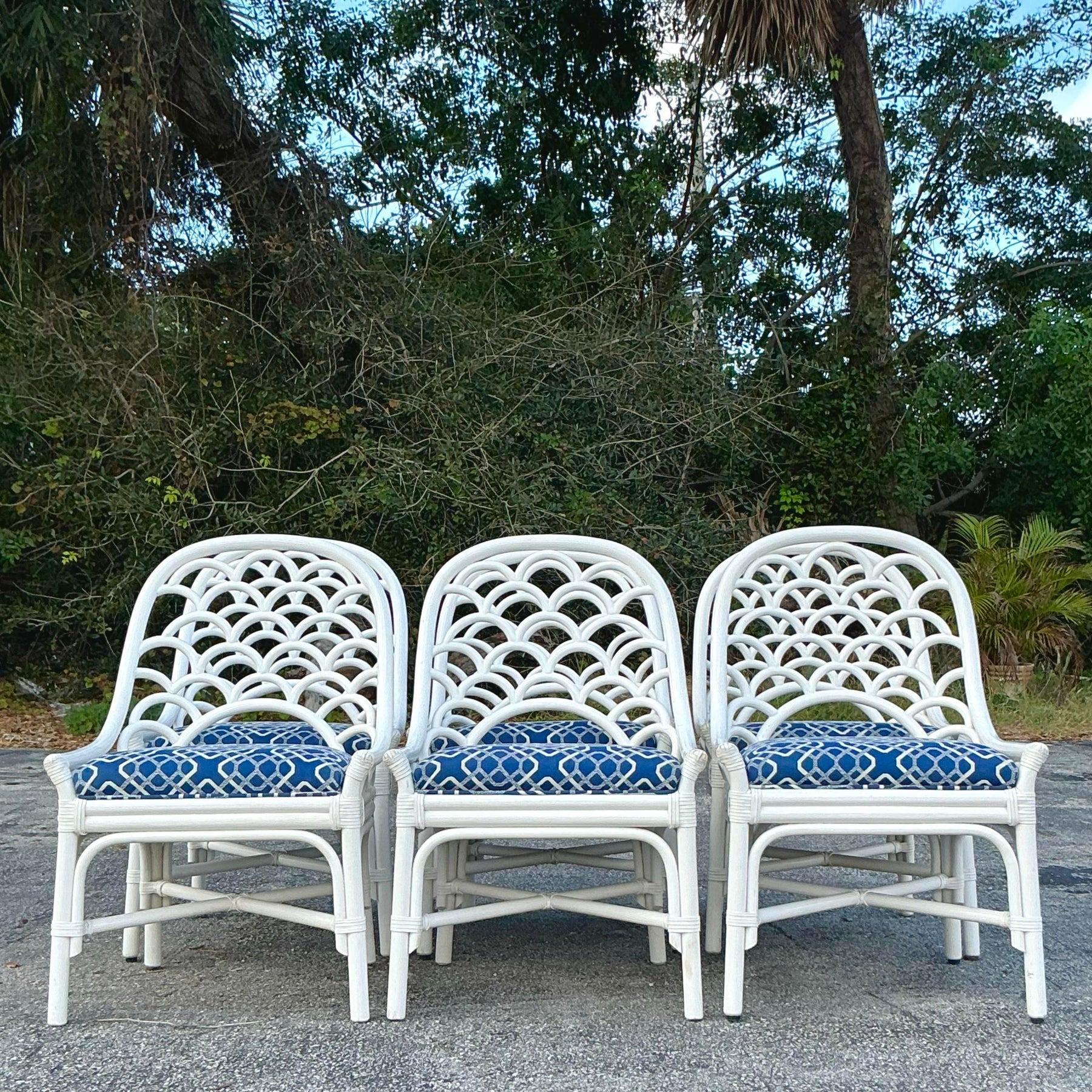Philippine Vintage Coastal Bent Rattan Dining Chairs - Set of 6