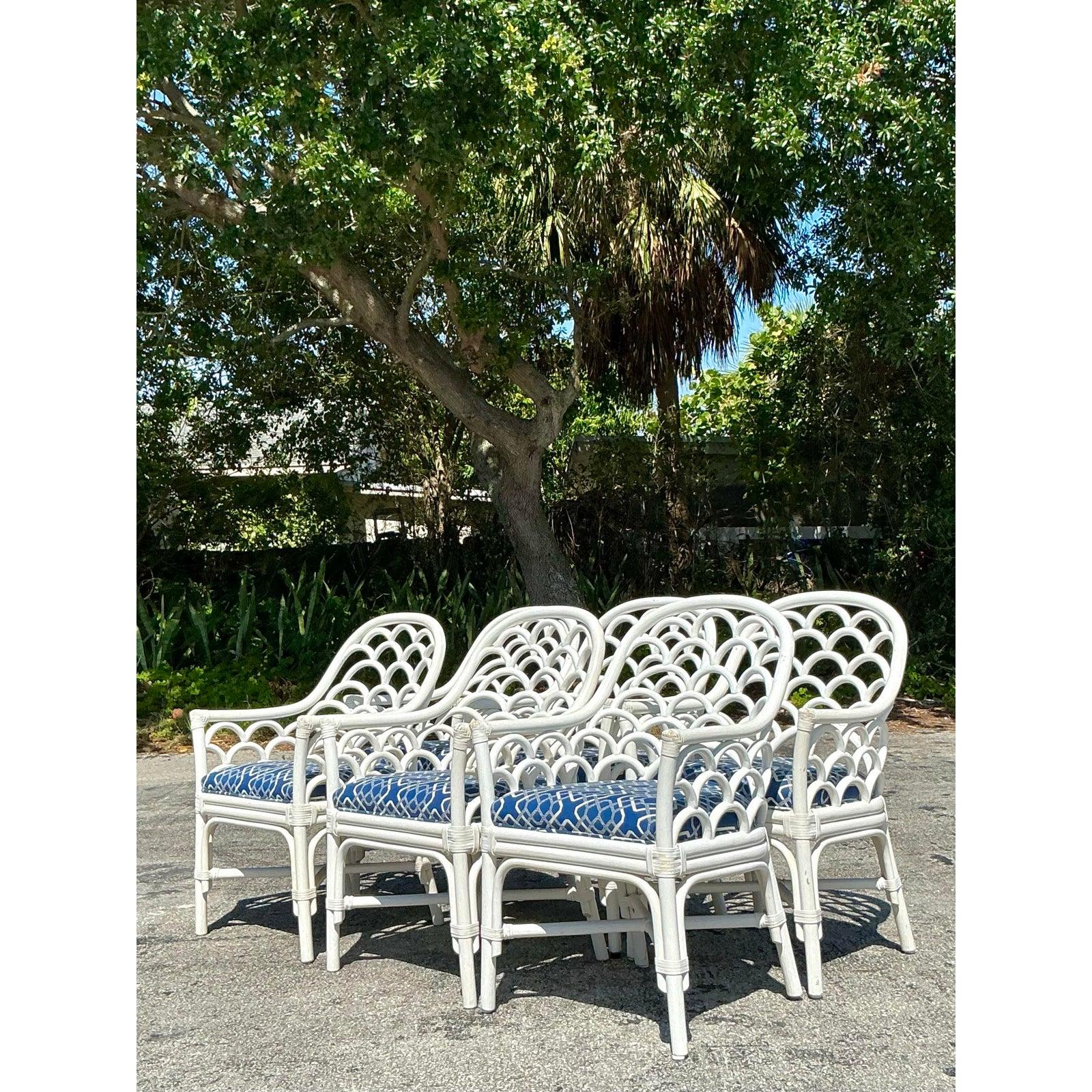 Organique Chaises de salle à manger vintage en rotin courbé - Lot de 6 en vente