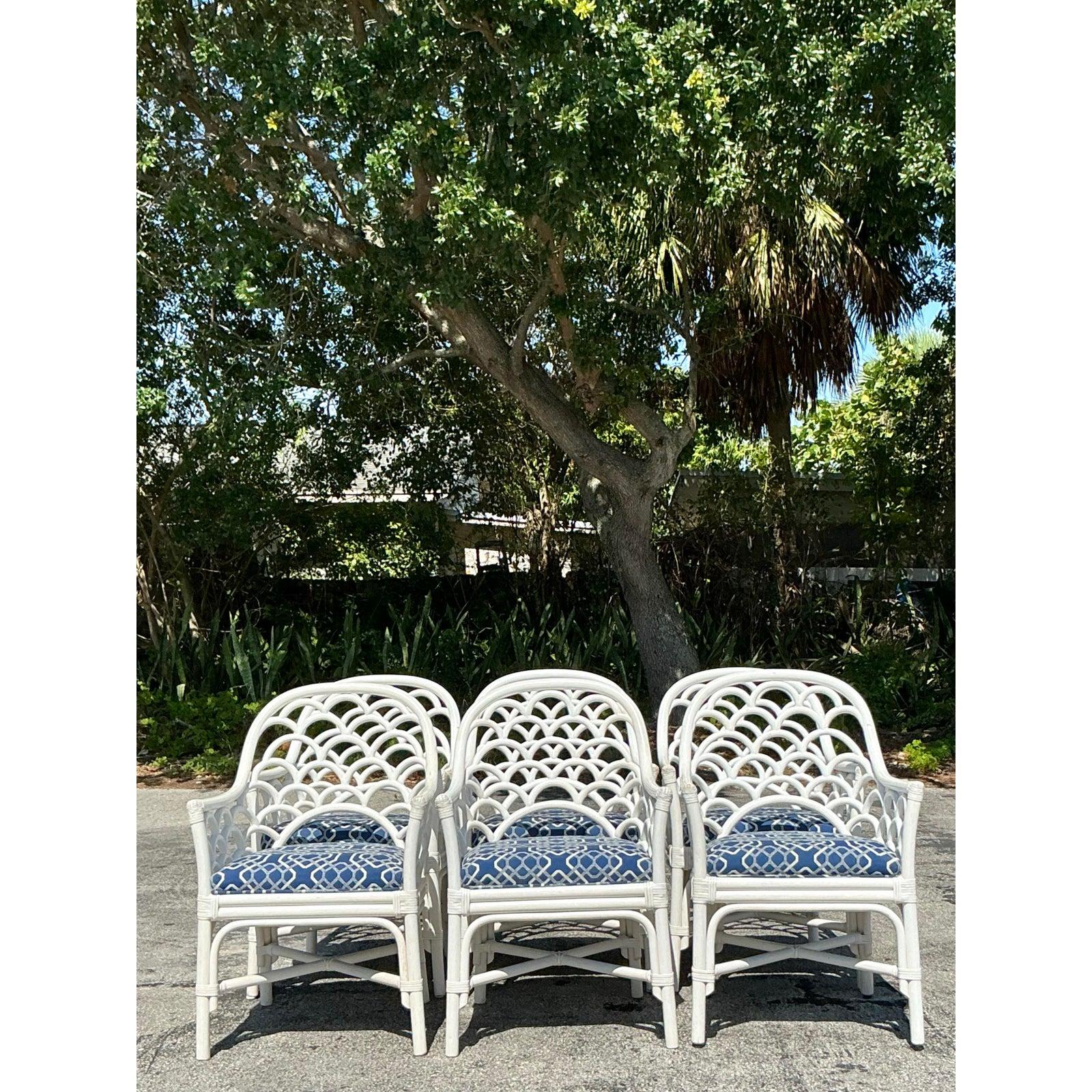 Américain Chaises de salle à manger vintage en rotin courbé - Lot de 6 en vente