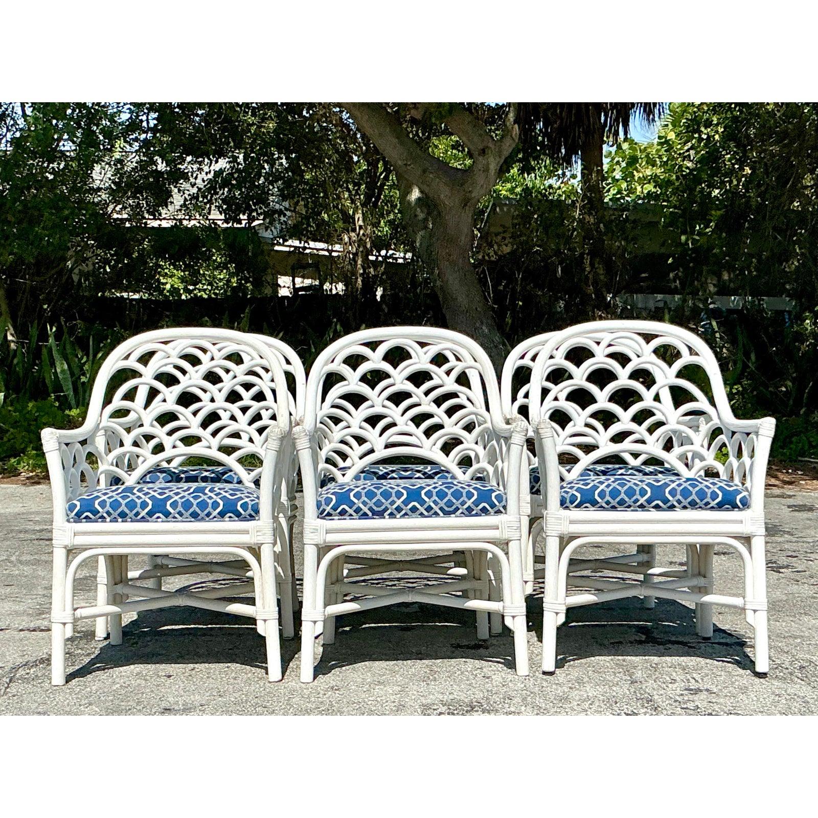20ième siècle Chaises de salle à manger vintage en rotin courbé - Lot de 6 en vente