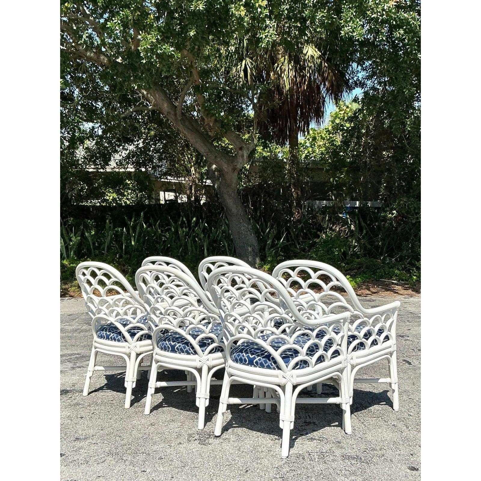 Chaises de salle à manger vintage en rotin courbé - Lot de 6 en vente 1