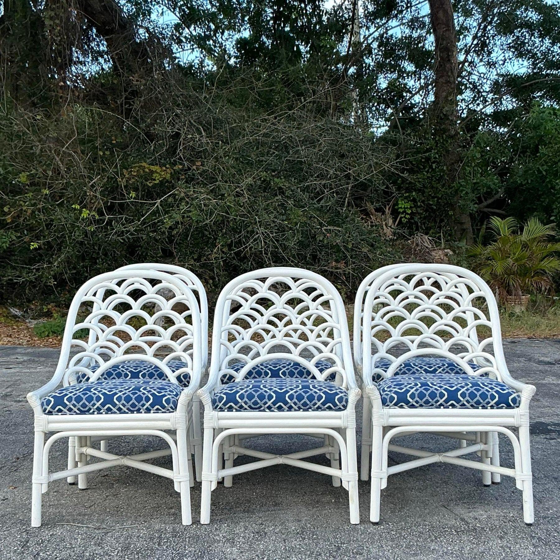 Vintage Coastal Bent Rattan Dining Chairs - Set of 6 3