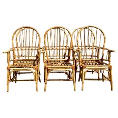 Vintage Coastal Bent Rattan Dining Chairs - Set of 6