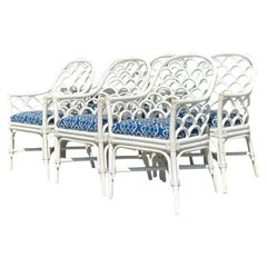 Vintage Coastal Bent Rattan Dining Chairs - Set of 6