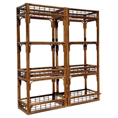 Vintage Coastal Bent Rattan Etagere - A Pair