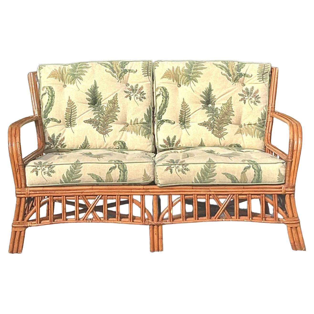 Vintage Coastal Bent Rattan Fern Loveseat