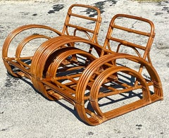 Vintage Coastal Bent Rattan Lop Lounge Chairs - a Pair
