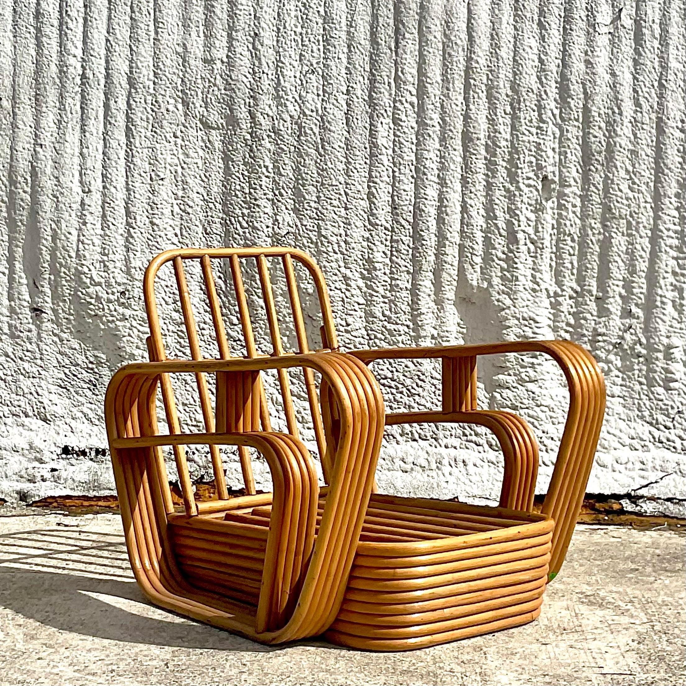 Vintage Coastal Bent Rattan Lounge Chair After Frankl In Good Condition For Sale In west palm beach, FL