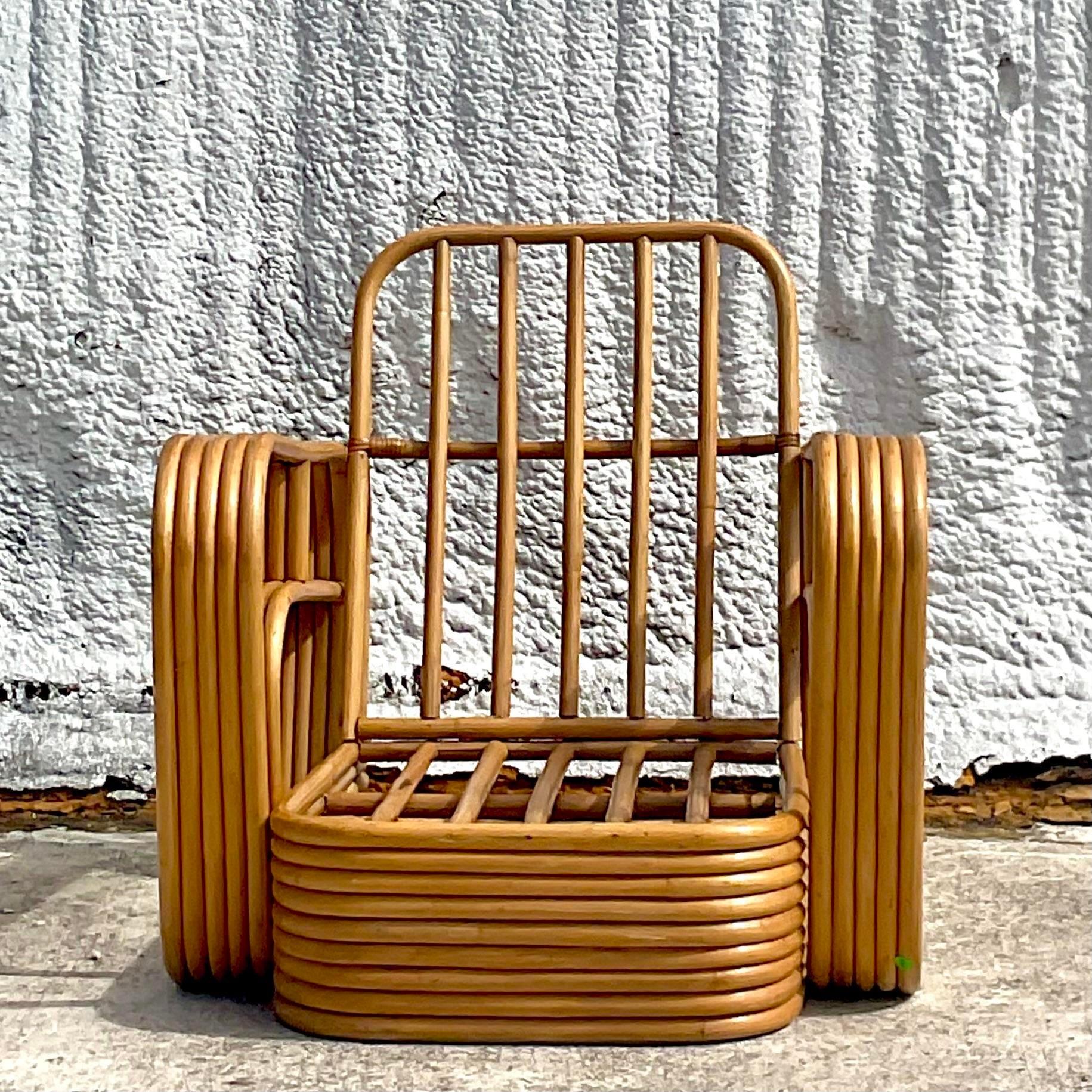 20th Century Vintage Coastal Bent Rattan Lounge Chair After Frankl For Sale