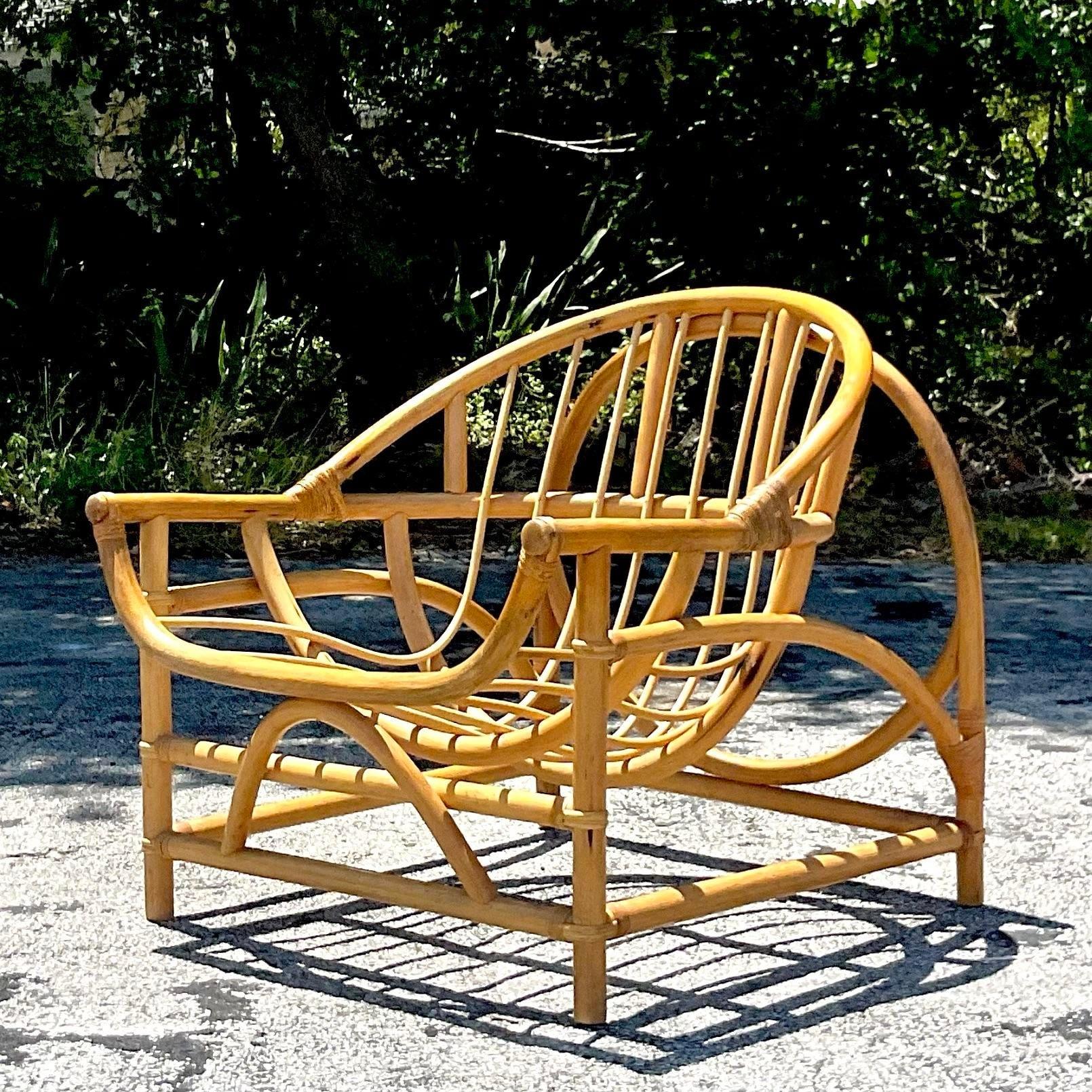 Philippine Vintage Coastal Bent Rattan Lounge Chair For Sale