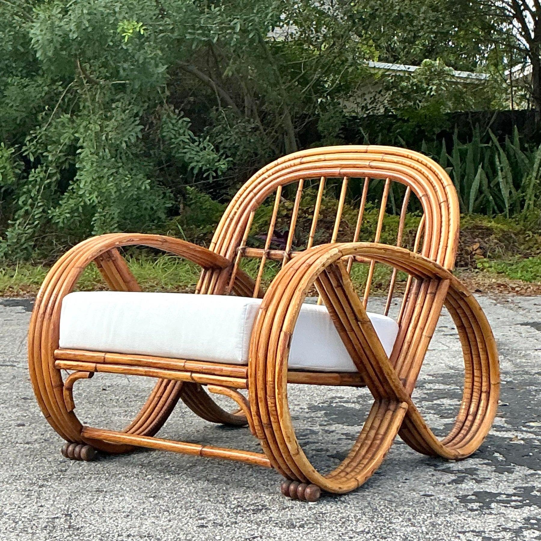 Vintage Coastal Bent Rattan Lounge Chair In Good Condition In west palm beach, FL