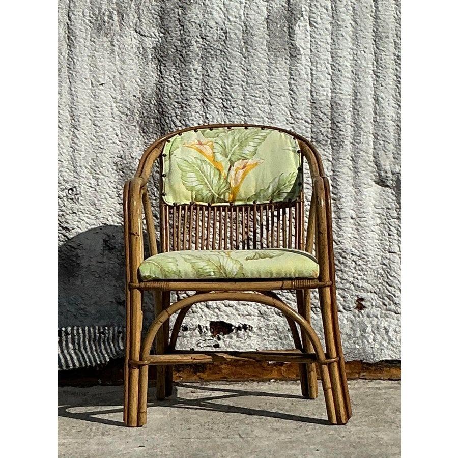 Vintage Coastal Bent Rattan Lounge Chair In Good Condition For Sale In west palm beach, FL