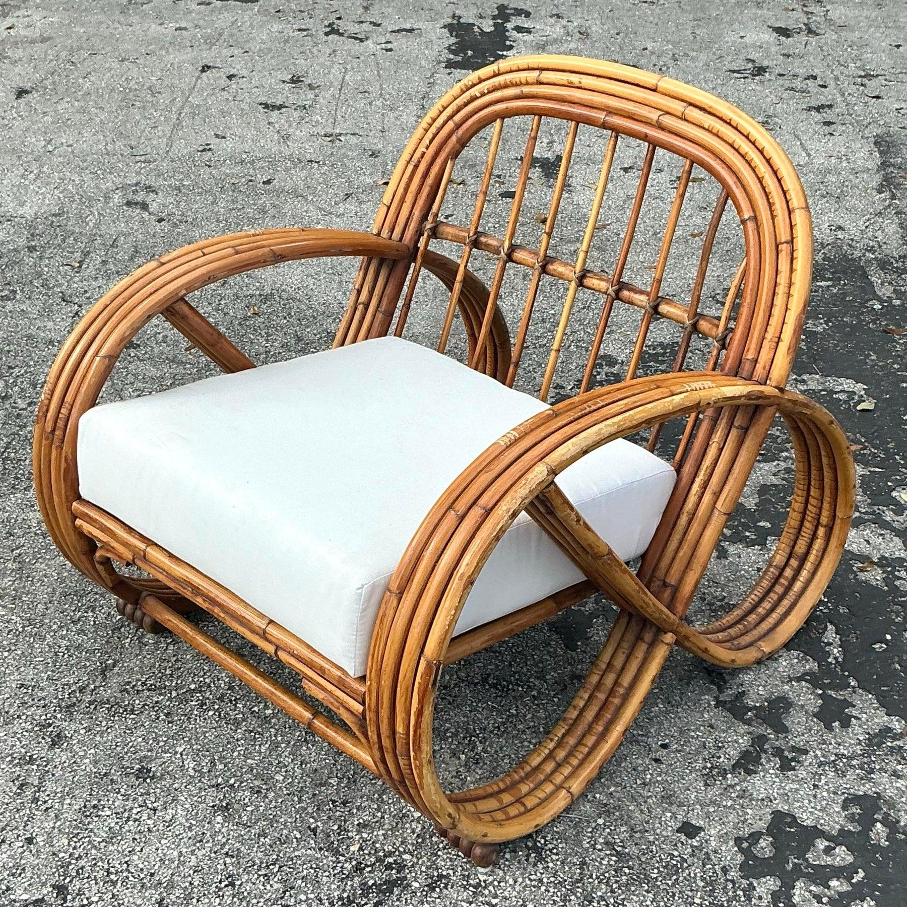 20th Century Vintage Coastal Bent Rattan Lounge Chair