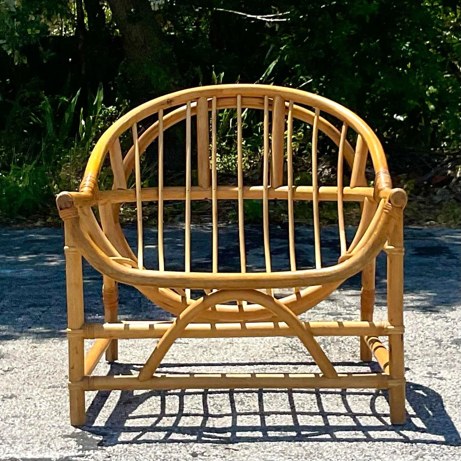 Vintage Coastal Bent Rattan Lounge Chair For Sale 1
