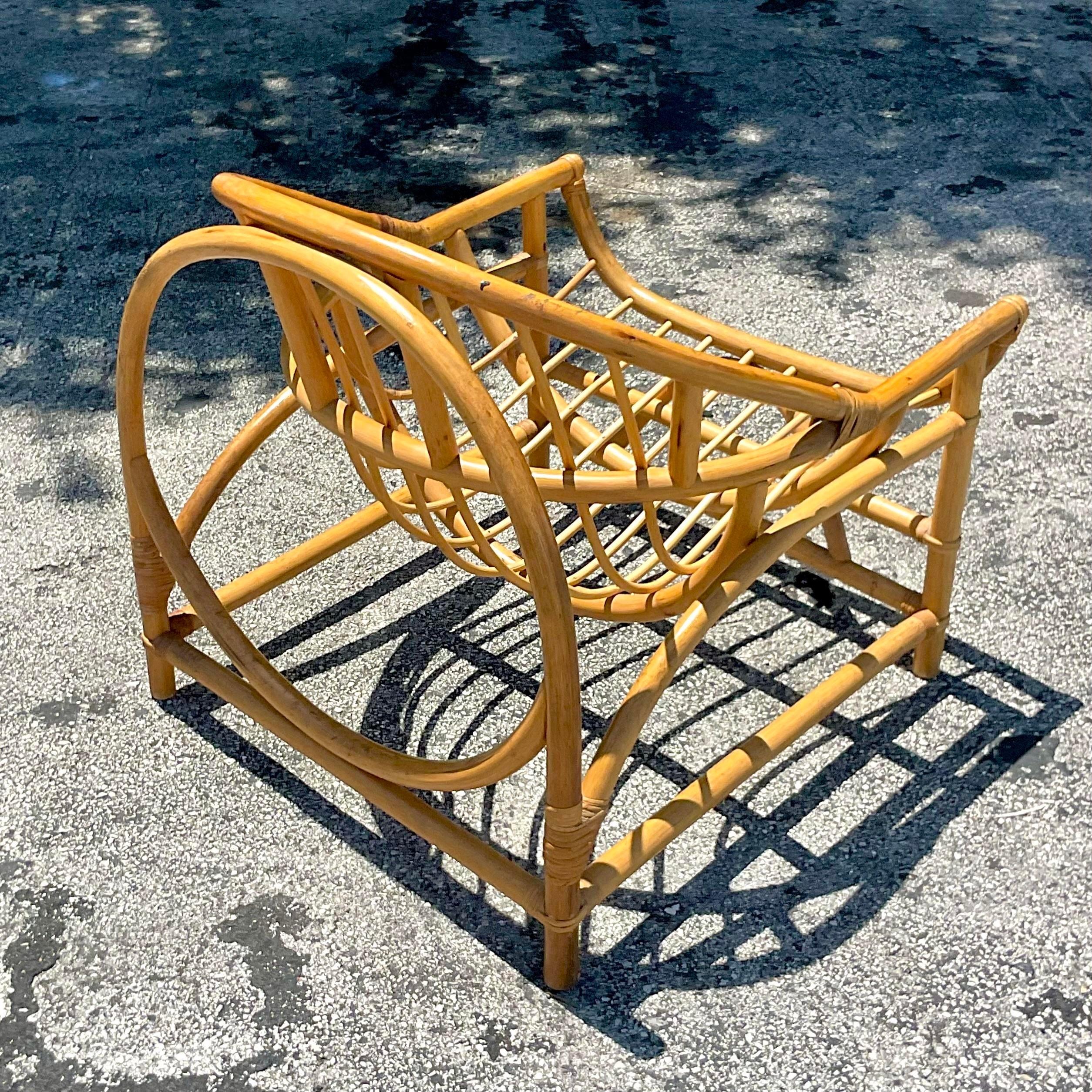 Vintage Coastal Bent Rattan Lounge Chair For Sale 2