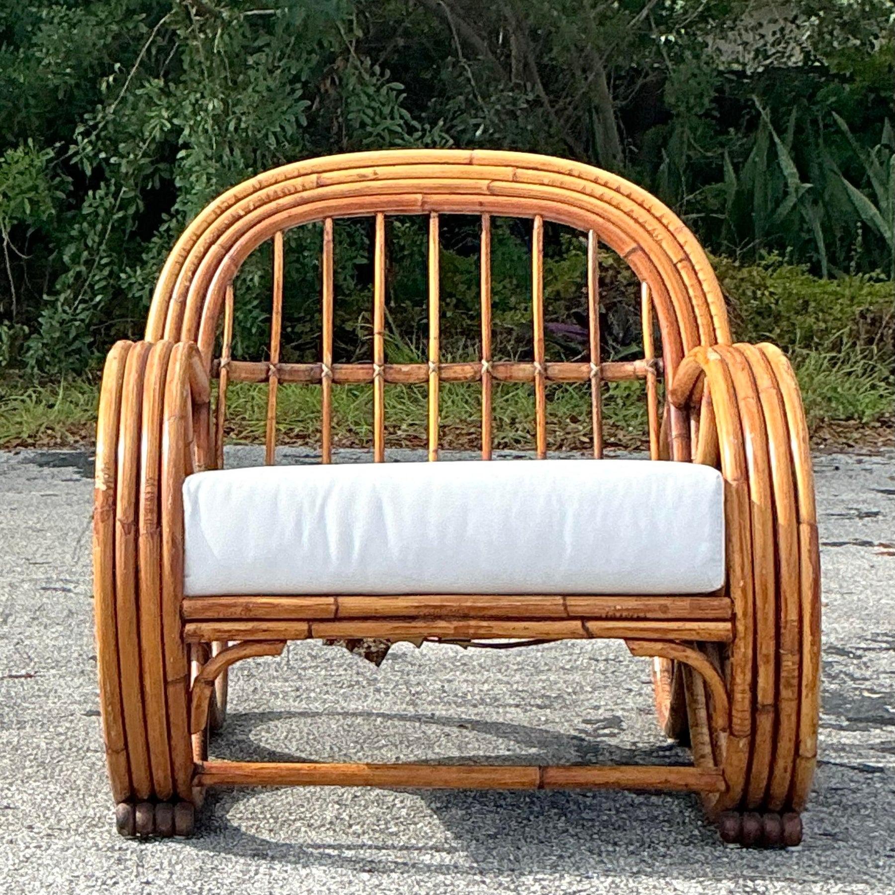 Vintage Coastal Bent Rattan Lounge Chair 1