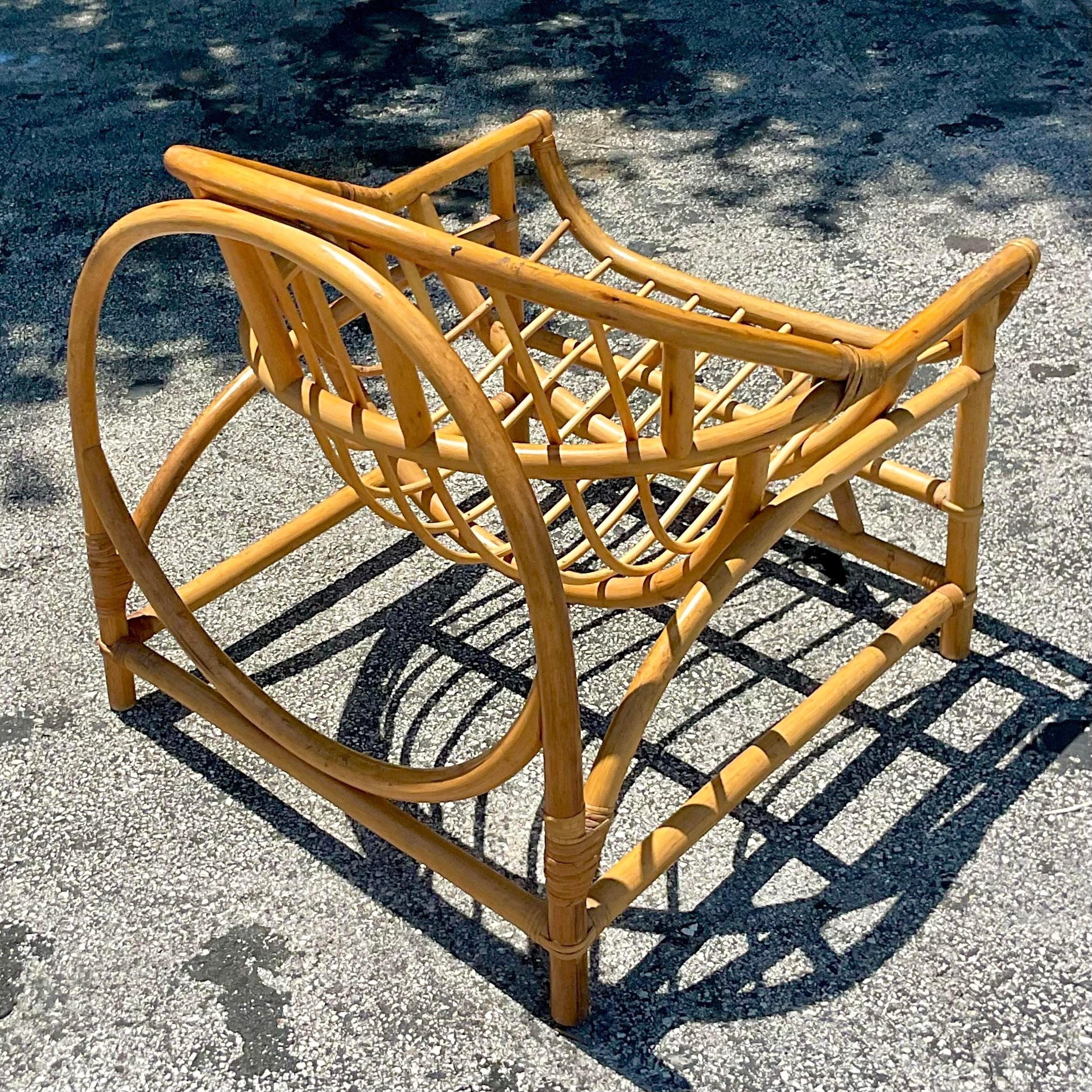 Vintage Coastal Bent Rattan Lounge Chair For Sale 3