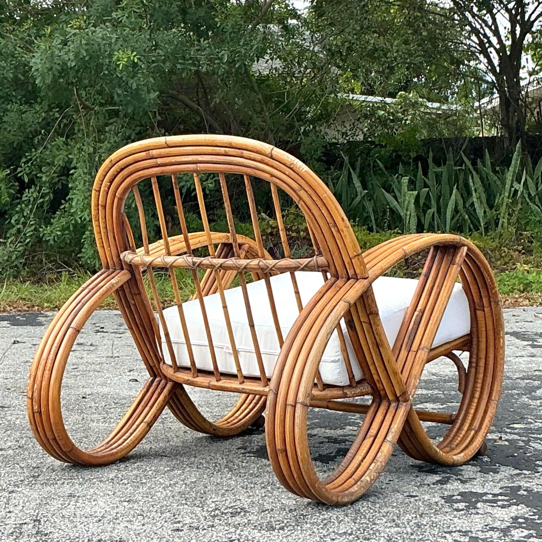 Vintage Coastal Bent Rattan Lounge Chair 2