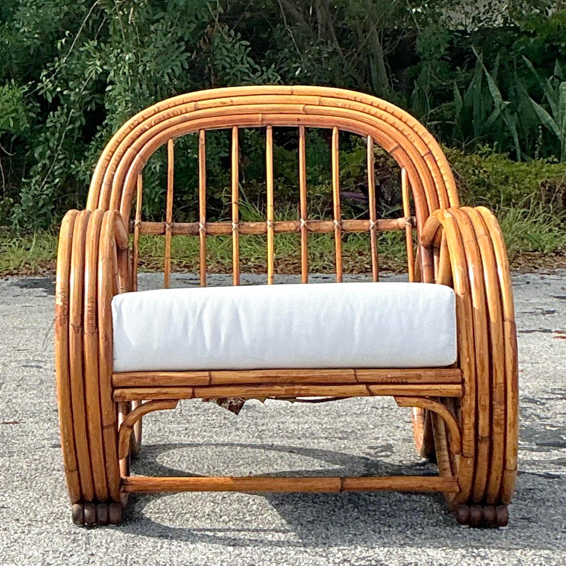 Vintage Coastal Bent Rattan Lounge Chair 3