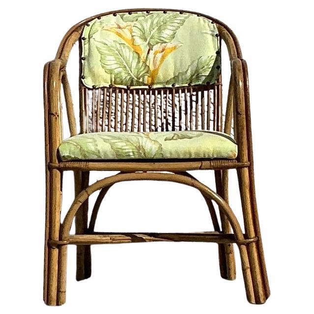 Vintage Coastal Bent Rattan Lounge Chair
