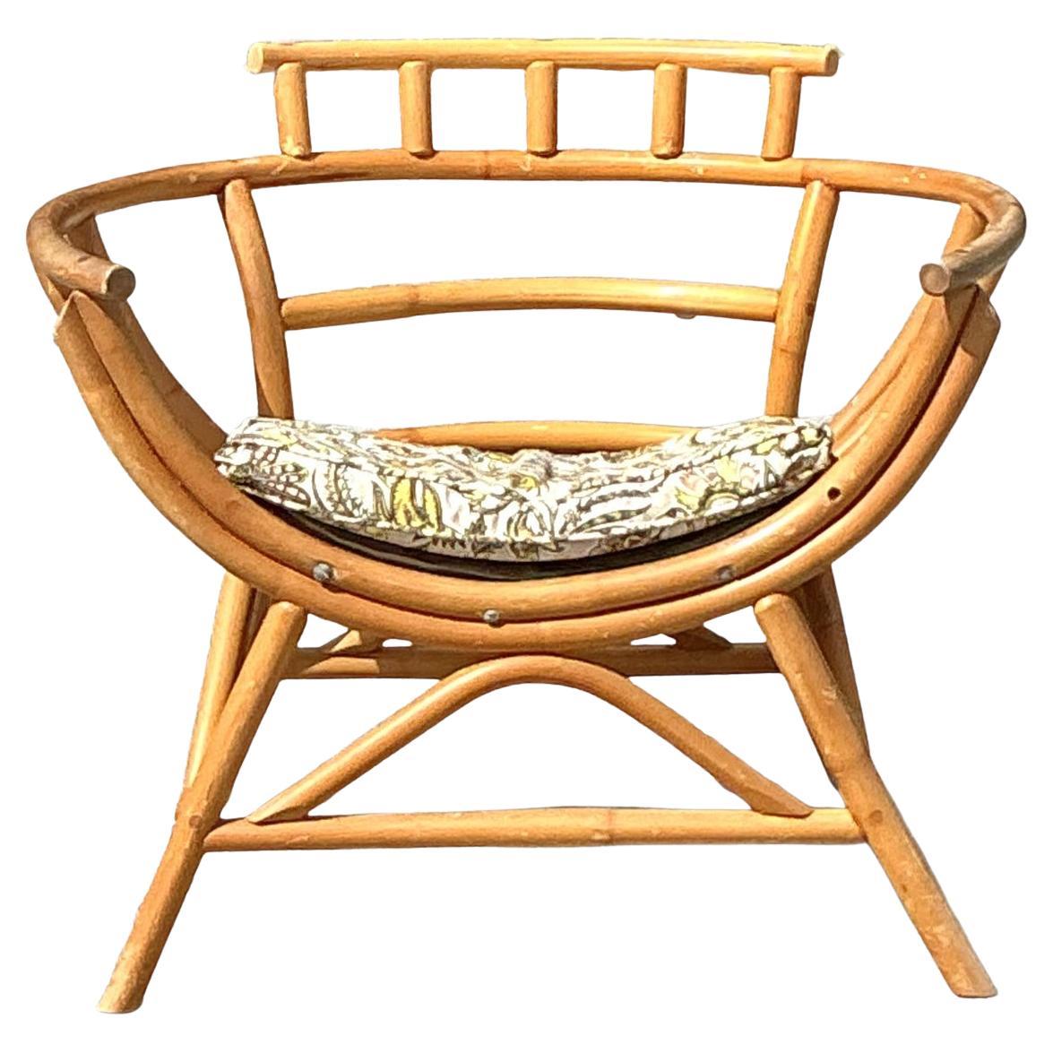 Vintage Coastal Bent Rattan Lounge Chair