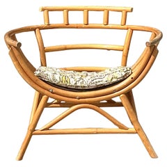 Vintage Coastal Bent Rattan Lounge Chair