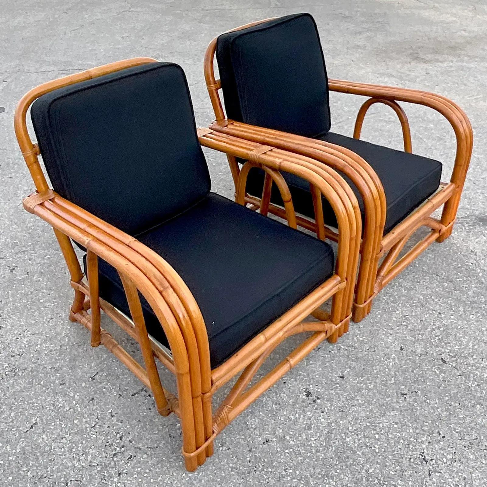 Vintage Coastal Bent Rattan Lounge Chairs - a Pair 5