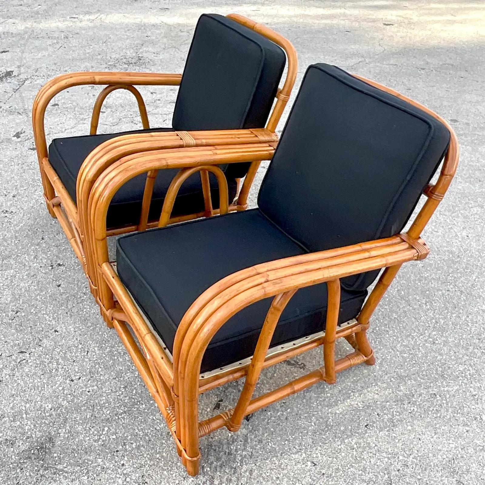 Vintage Coastal Bent Rattan Lounge Chairs - a Pair 6
