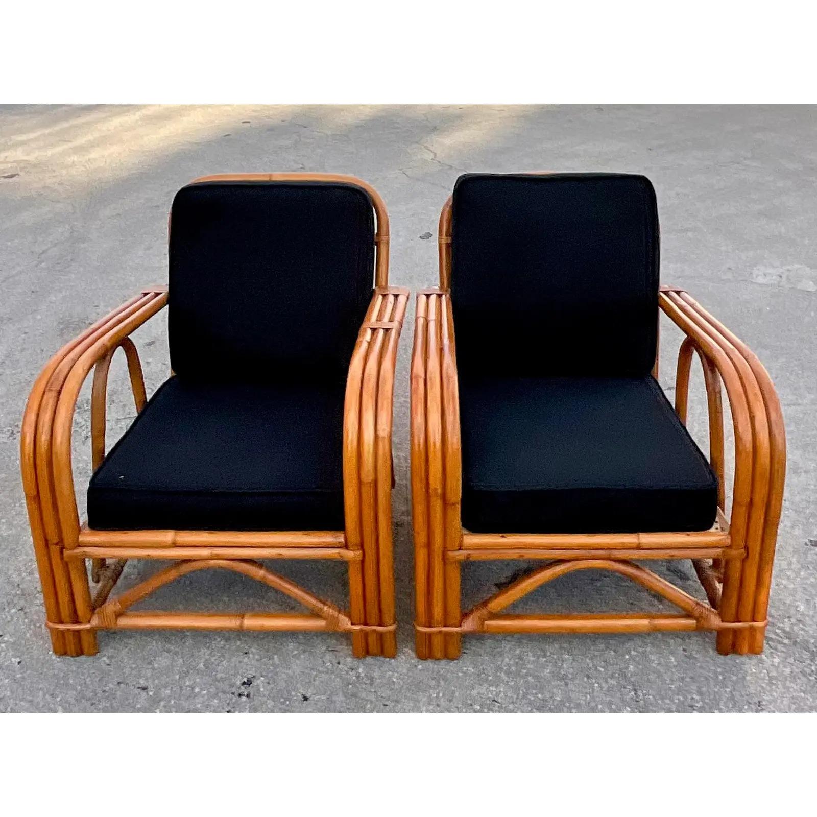 Vintage Coastal Bent Rattan Lounge Chairs - a Pair 7