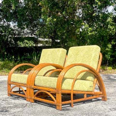 Vintage Coastal Bent Rattan Lounge Chairs - a Pair