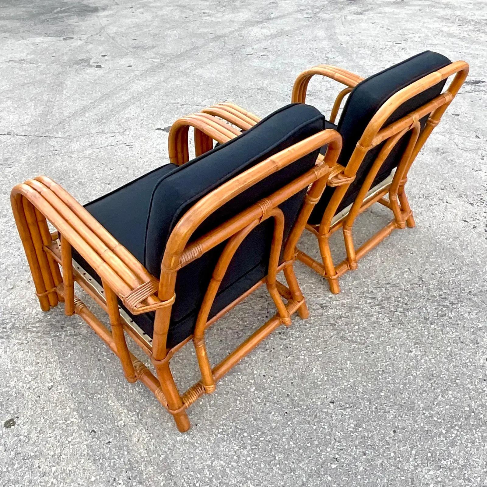 Vintage Coastal Bent Rattan Lounge Chairs - a Pair 1