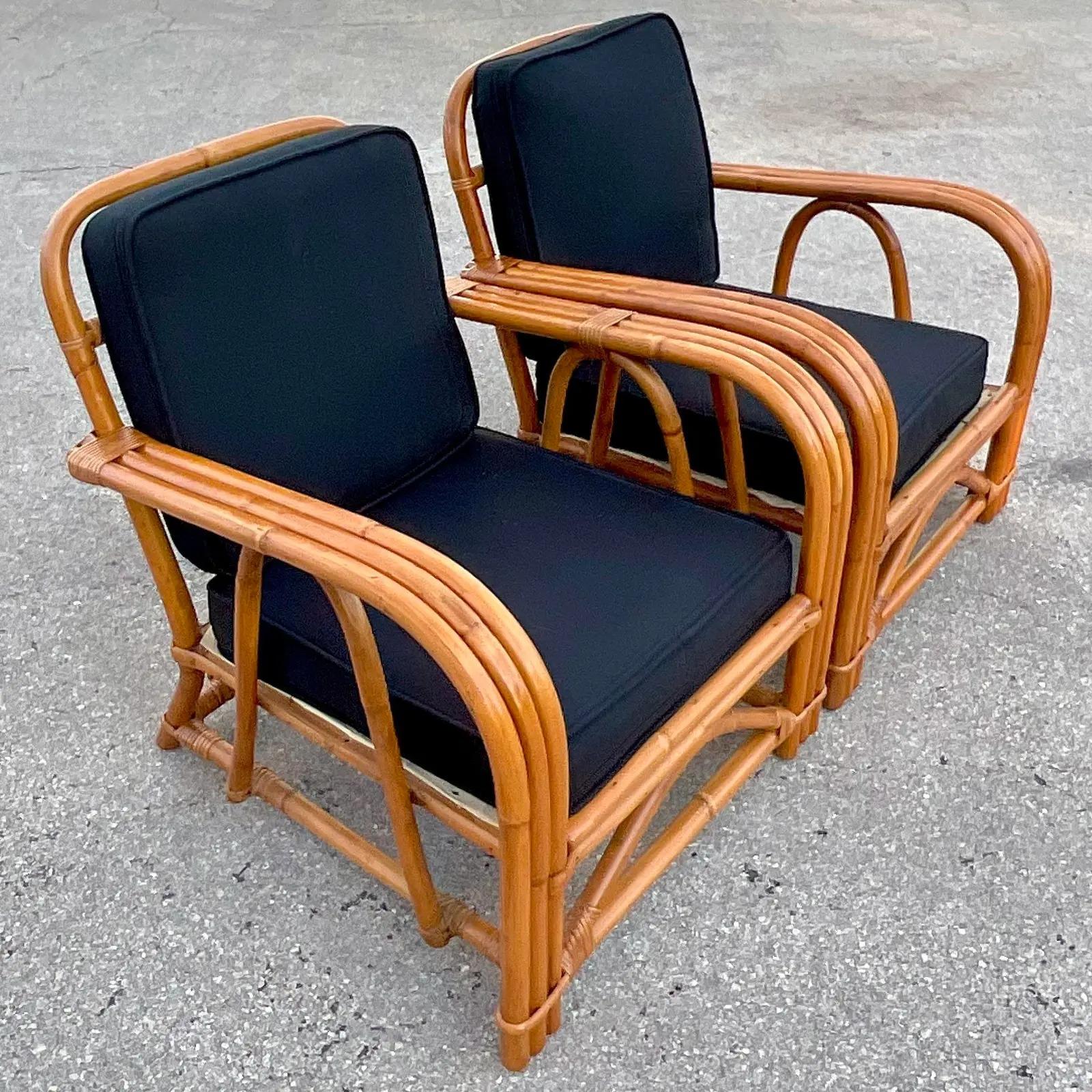 Vintage Coastal Bent Rattan Lounge Chairs - a Pair 2