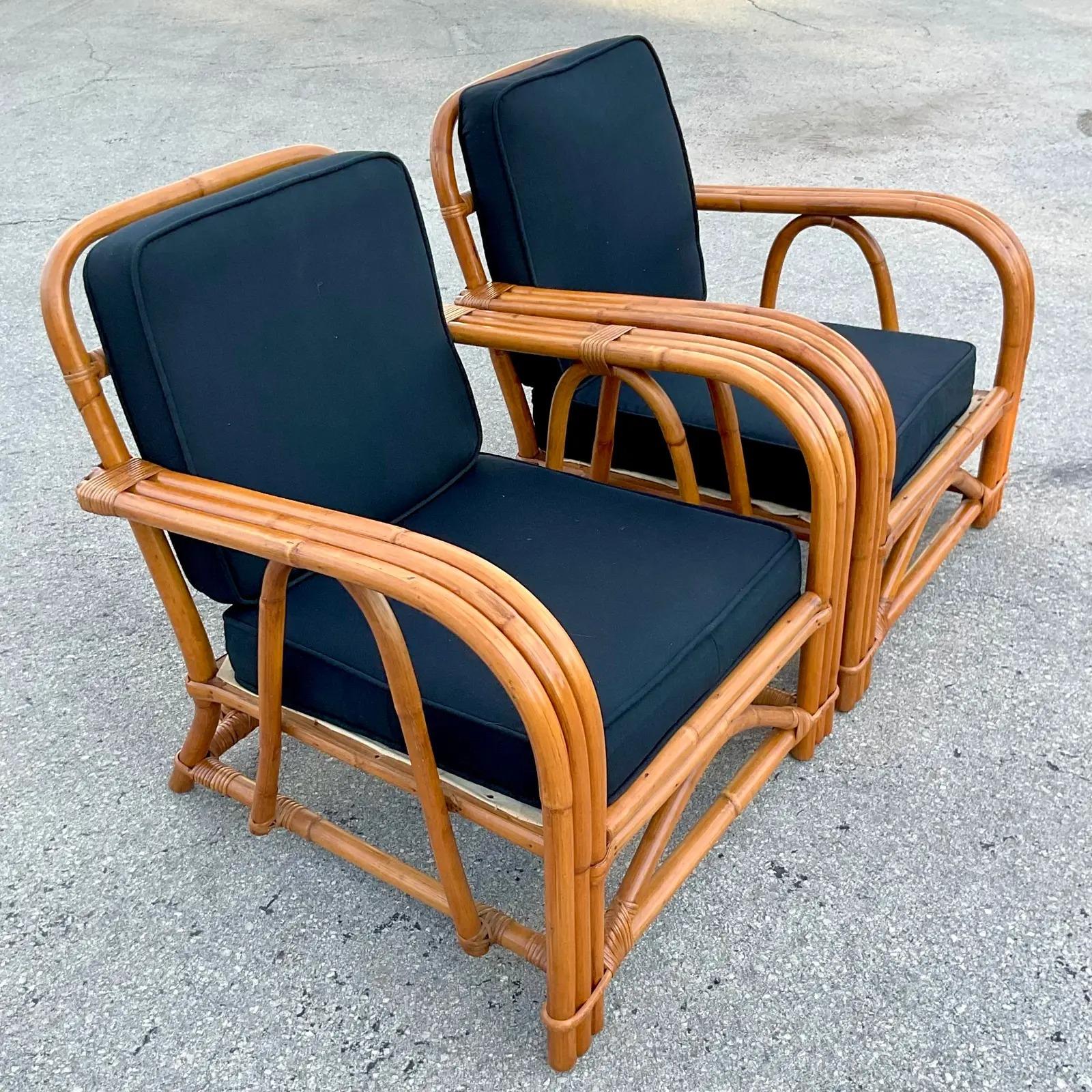 Vintage Coastal Bent Rattan Lounge Chairs - a Pair 3