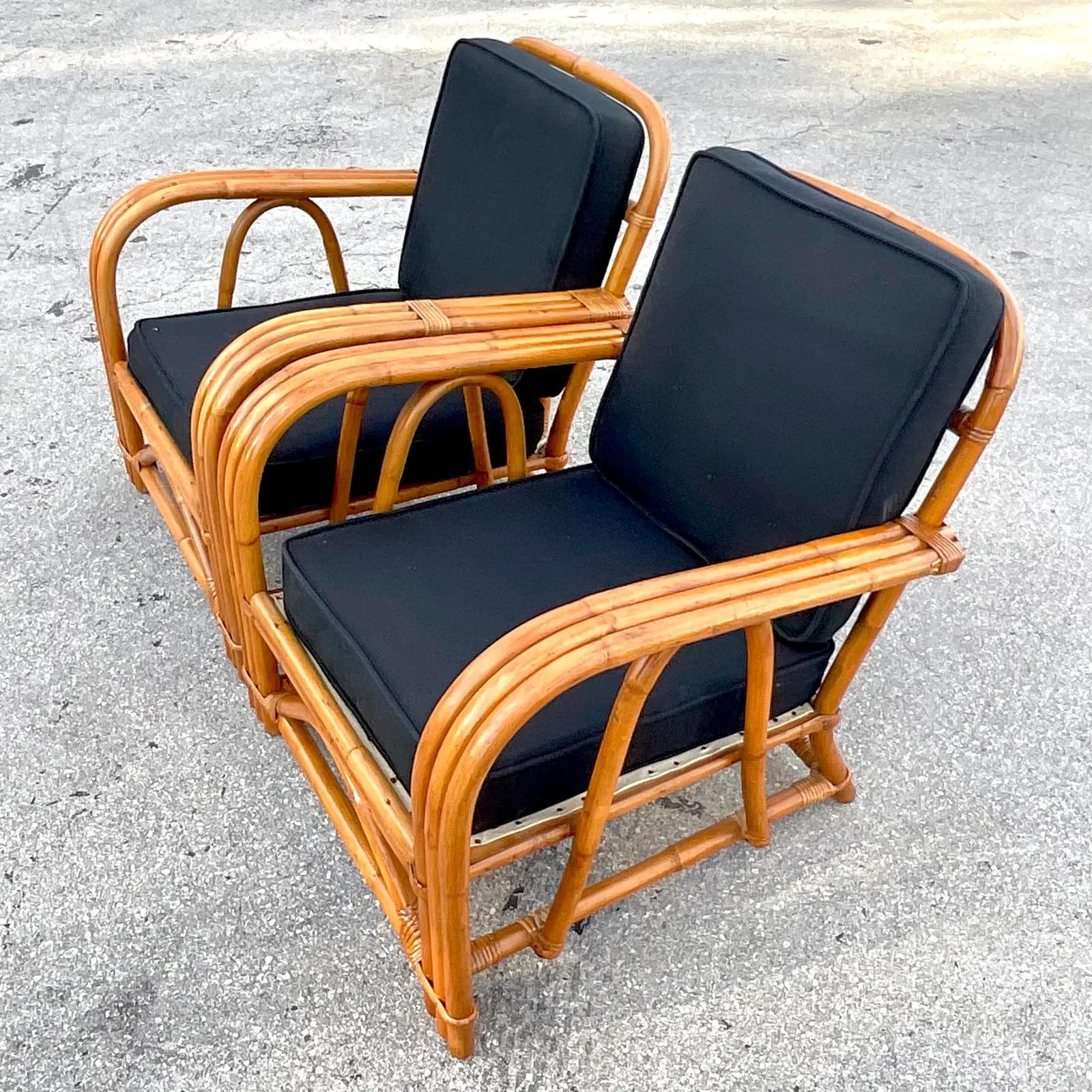 Vintage Coastal Bent Rattan Lounge Chairs - a Pair 4